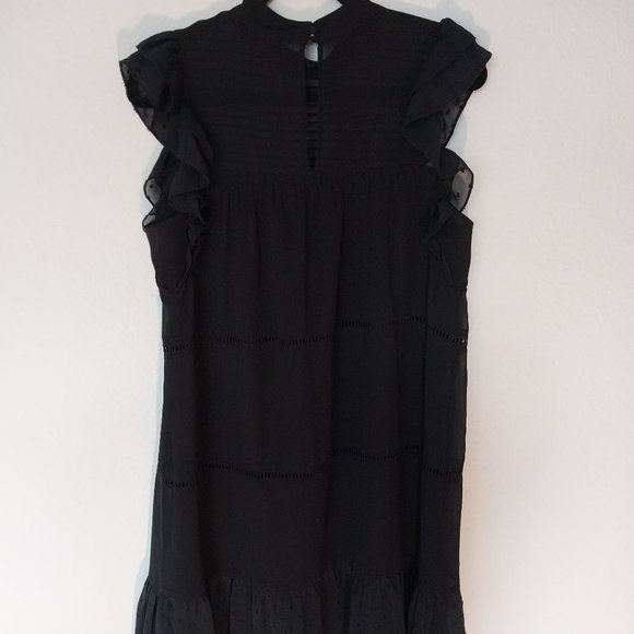 Who What Wear Black Ruffle Cap Sleeve Babydoll Dress - Picture 2 of 10
